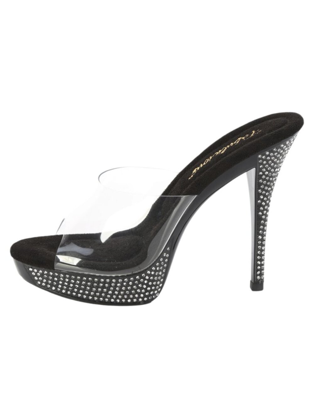 5" Rhinestone Platform Heeled Mules Clear Strap Party Dance Shoes